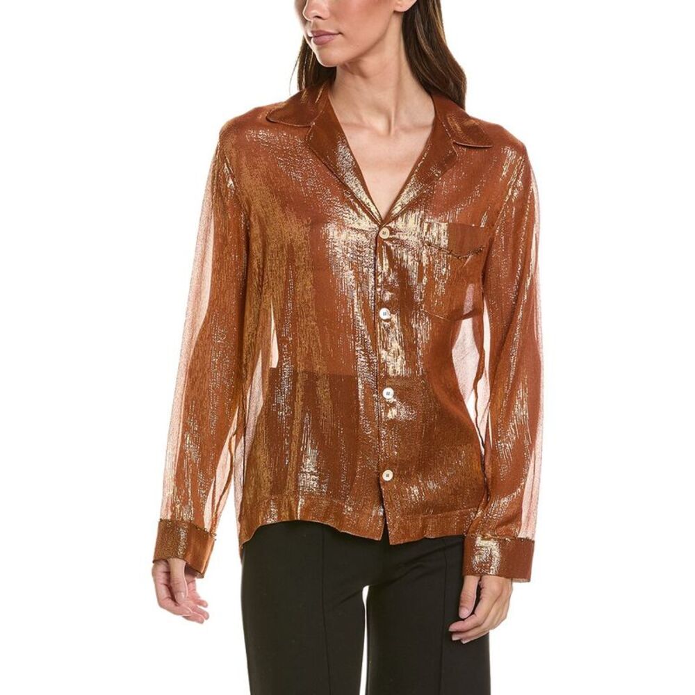Forte_Forte Womens  Silk-Blend Blouse, Brown